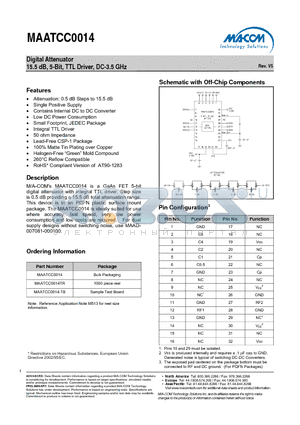 MAATCC0014-TB datasheet - Digital Attenuator 15.5 dB, 5-Bit, TTL Driver, DC-3.5 GHz