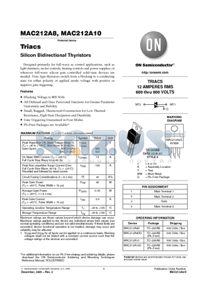 MAC212A8DG datasheet - Triacs Silicon Bidirectional Thyristors