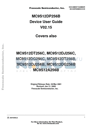 MC9S12DP256CVFU datasheet - device made up of standard HCS12 blocks and the HCS12 processor core