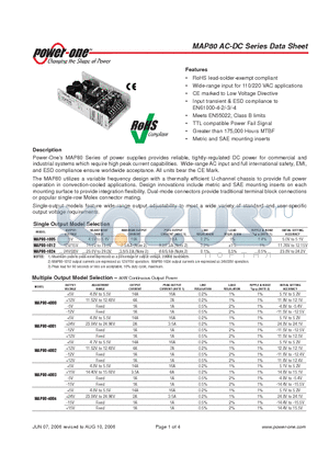 MAP80-1005 datasheet - power supplies provides reliable, tightly-regulated DC