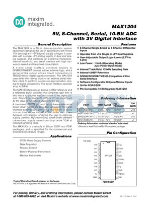 MAX1204_12 datasheet - 5V, 8-Channel, Serial, 10-Bit ADC with 3V Digital Interface