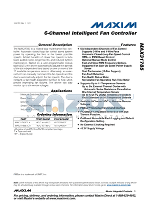 MAX31785 datasheet - 6-Channel Intelligent Fan Controller