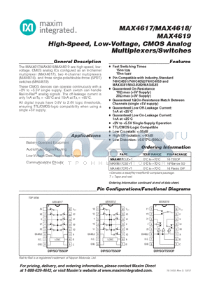 MAX4617CUE datasheet - High-Speed, Low-Voltage, CMOS Analog Multiplexers/Switches