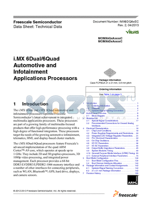 MCIMX6D4AVT10AC datasheet - i.MX 6Dual/6Quad Automotive and Infotainment Applications Processors
