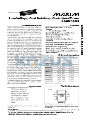 MAX5905USA datasheet - Low-Voltage, Dual Hot-Swap Controllers/Power Sequencers