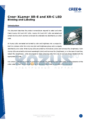 XRCWHT-L1-0000-003F6 datasheet - XLamp XR-E and XR-C LED Binning and Labeling