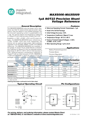 MAX6007_12 datasheet - 1lA SOT23 Precision Shunt Voltage Reference