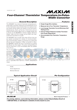 MAX6691MUB datasheet - Four-Channel Thermistor Temperature-to-Pulse-Width Converter