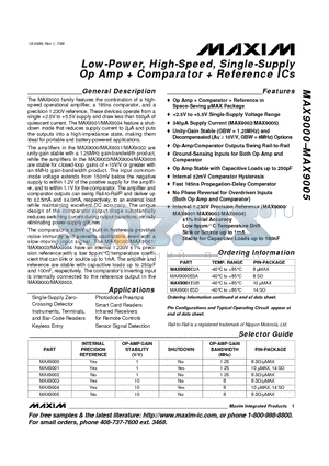 MAX9004 datasheet - Low-Power, High-Speed, Single-Supply Op Amp  Comparator  Reference ICs