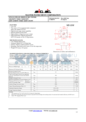 MB2505W datasheet - SINGLE-PHASE BRIDGE RECTIFIER