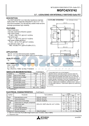 MGFC42V3742_04 datasheet - 3.7 ~ 4.2GHz BAND 16W INTERNALLY MATCHED GaAs FET