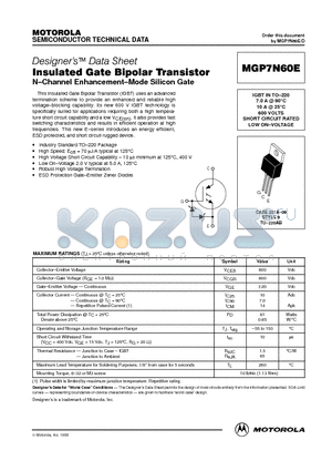 MGP7N60E datasheet - Insulated Gate Bipolar Transistor