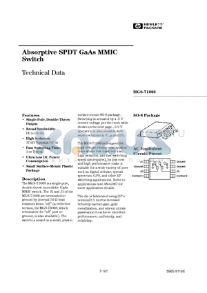 MGS-71008 datasheet - Absorptive SPDT GaAs MMIC Switch