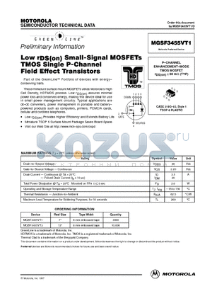 MGSF3455VT1 datasheet - P-CHANNEL ENHANCEMENT-MODE TMOS MOSFET