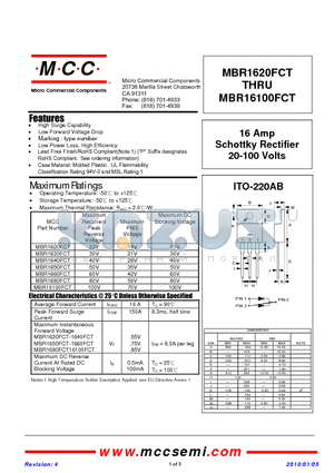 MBR1620FCT datasheet - 16 Amp Schottky Rectifier 20-100 Volts