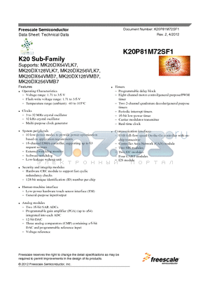 MK20DX128VLK7 datasheet - K20 Sub-Family