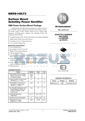 MBRS140LT3 datasheet - Surface Mount Schottky Power Rectifier