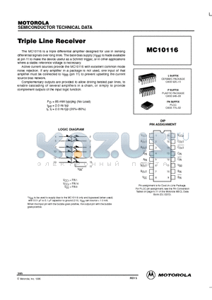 MC10116 datasheet - Triple Line Receiver