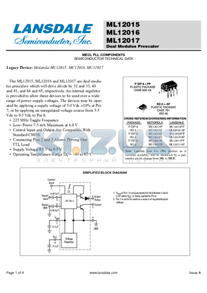 MC12016P datasheet - Dual Modulus Prescaler