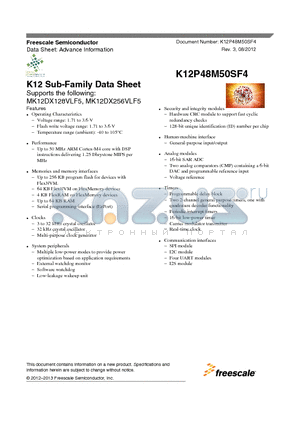 MK12DX256VLF5 datasheet - K12 Sub-Family Data Sheet