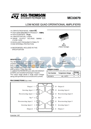 MC33079 datasheet - LOW NOISE QUAD OPERATIONAL AMPLIFIERS