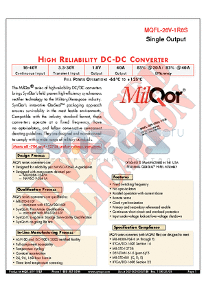 MQFL-28V-1R8S-Y-ES datasheet - HIGH RELIABILITY DC-DC CONVERTER