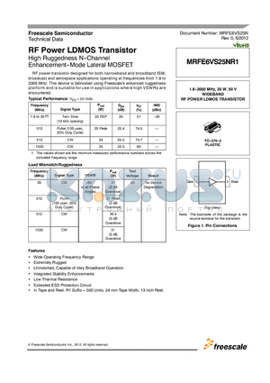 MRFE6VS25N datasheet - RF Power LDMOS Transistor