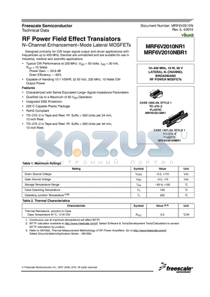 MRF6V2010N_10 datasheet - RF Power Field Effect Transistors