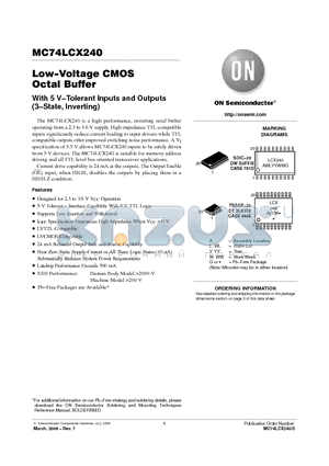 MC74LCX240 datasheet - Low−Voltage CMOS Octal Buffer With 5 V−Tolerant Inputs and Outputs (3−State, Inverting)