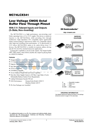 MC74LCX541DR2G datasheet - Low-Voltage CMOS Octal Buffer Flow Through Pinout With 5 V−Tolerant Inputs and Outputs (3−State, Non−Inverting)