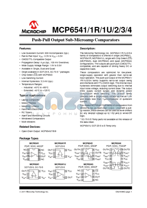 MCP6543 datasheet - Push-Pull Output Sub-Microamp Comparators