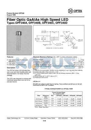 OPF340C datasheet - Fi ber Op tic GaA lAs High Speed LED