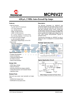 MCP6V27T datasheet - 620 lA, 2 MHz Auto-Zeroed Op Amps