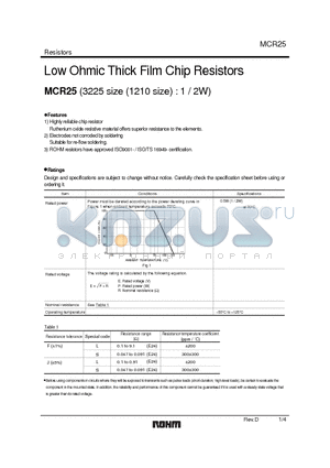 MCR25JZHFL datasheet - Low Ohmic Thick Film Chip Resistors