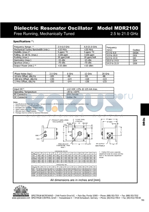 MDR2100 datasheet - Dielectric Resonator Oscillator