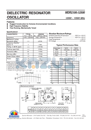 MDR2100-12500 datasheet - Dielectric Resonator Oscillator