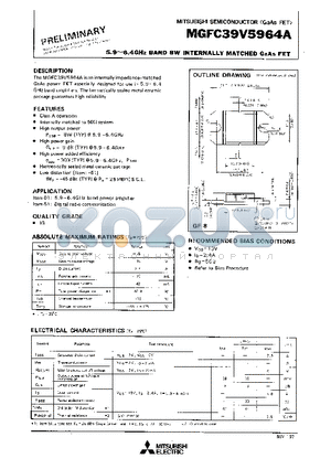 MGFC39V5964 datasheet - 5.9 - 6.4GHz BAND 8W INTERNALLY MATCHED GaAs FET