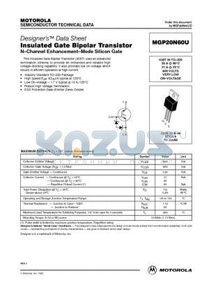 MGP20N60U datasheet - Insulated Gate Bipolar Transistor