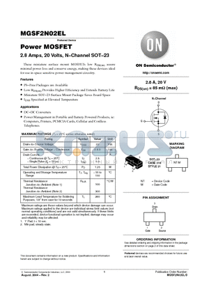 MGSF2N02ELT1G datasheet - 2.8 Amps, 20 Volts, N−Channel SOT−23