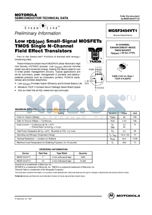 MGSF3454VT1 datasheet - N-CHANNEL ENHANCEMENT-MODE TMOS MOSFET