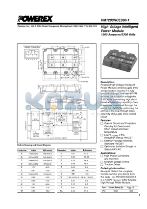 PM1200HCE330-1 datasheet - High Voltage Intelligent Power Module (1200 Amperes/3300 Volts)