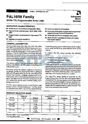 PAL16R-102PC datasheet - 20-PIN TTL PROGRAMMABLE ARRAY LOGIC