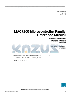 PAC7202VFU70 datasheet - MAC7200 Microcontroller Family Reference Manual