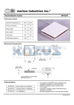 MI1023T-01 datasheet - Thermoelectric Cooler