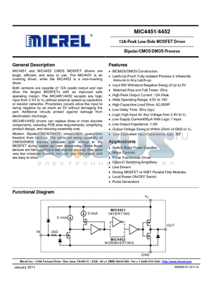 MIC4452YN datasheet - 12A-Peak Low-Side MOSFET Driver