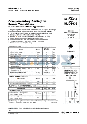 MJD6036T4 datasheet - SILICON POWER TRANSISTORS 4 AMPERES 80 VOLTS 20 WATTS
