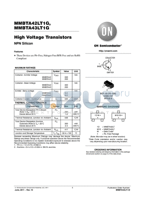 MMBTA43LT1G datasheet - High Voltage Transistors