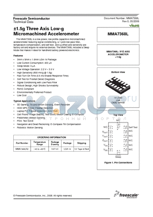 MMA7368L datasheet - a1.5g Three Axis Low-g Micromachined Accelerometer