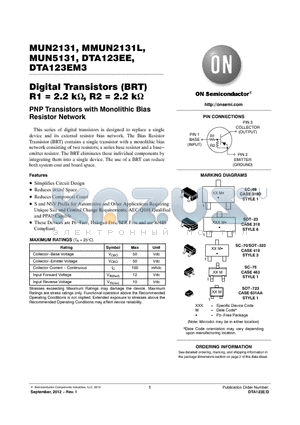 MMUN2131LT1G datasheet - Digital Transistors (BRT) R1 = 2.2 k, R2 = 2.2 k