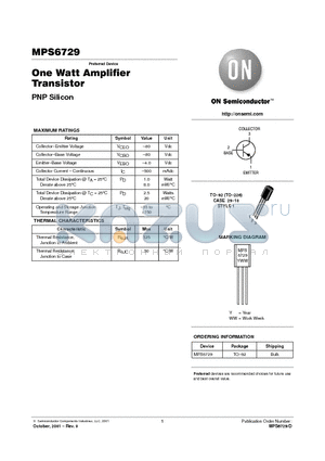 MPS6729 datasheet - One Watt Amplifier Transistor (PNP Silicon)